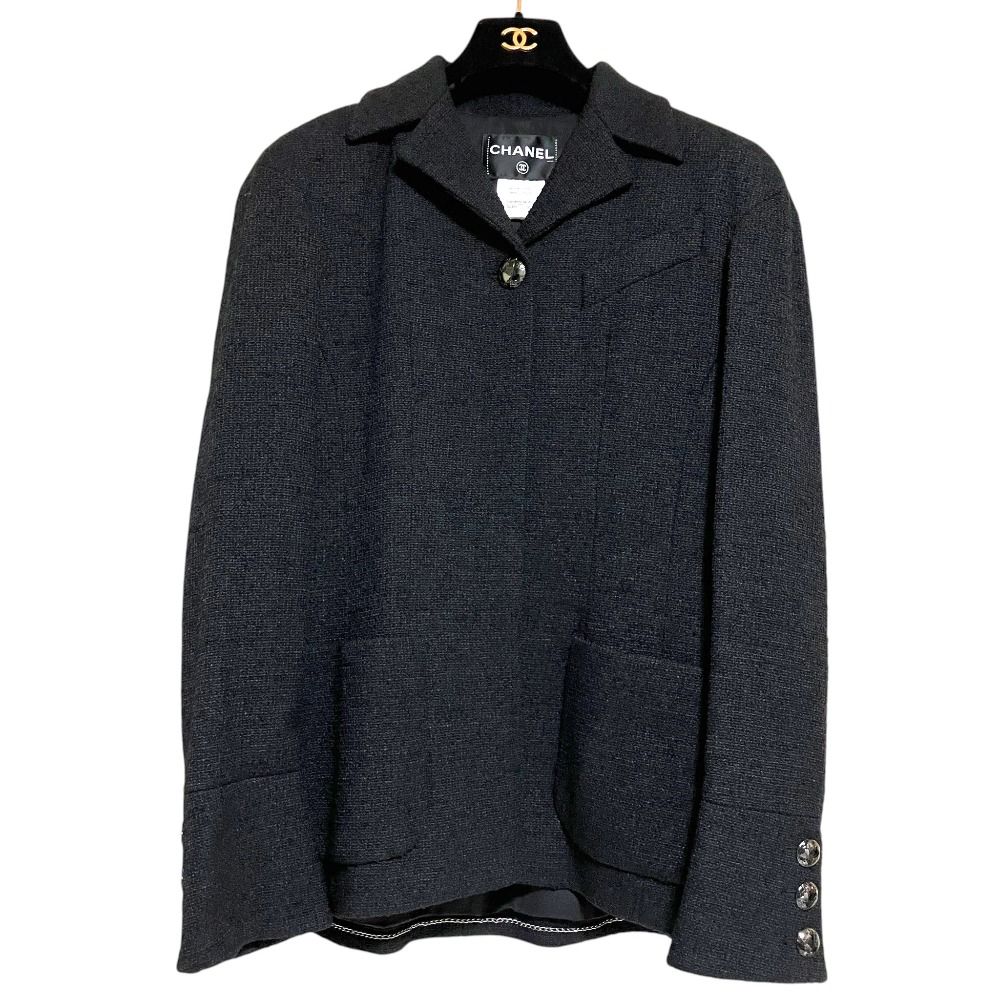 新品同様 CHANEL シャネル シングル ツイード ジャケット P46989 サイズ38 ブラック レディース 古着 中古 USED 56,634円