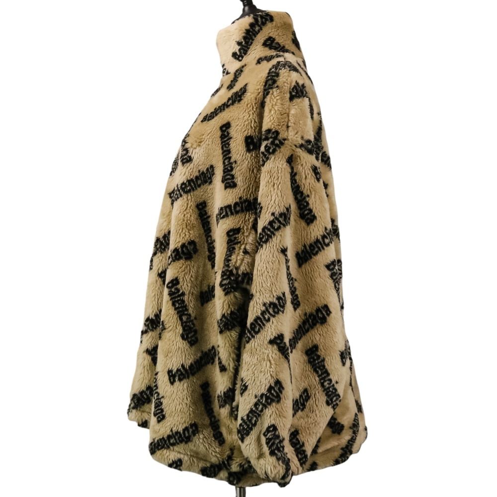 美品 BALENCIAGA バレンシアガ ロゴ総柄ジップアップボアフリース