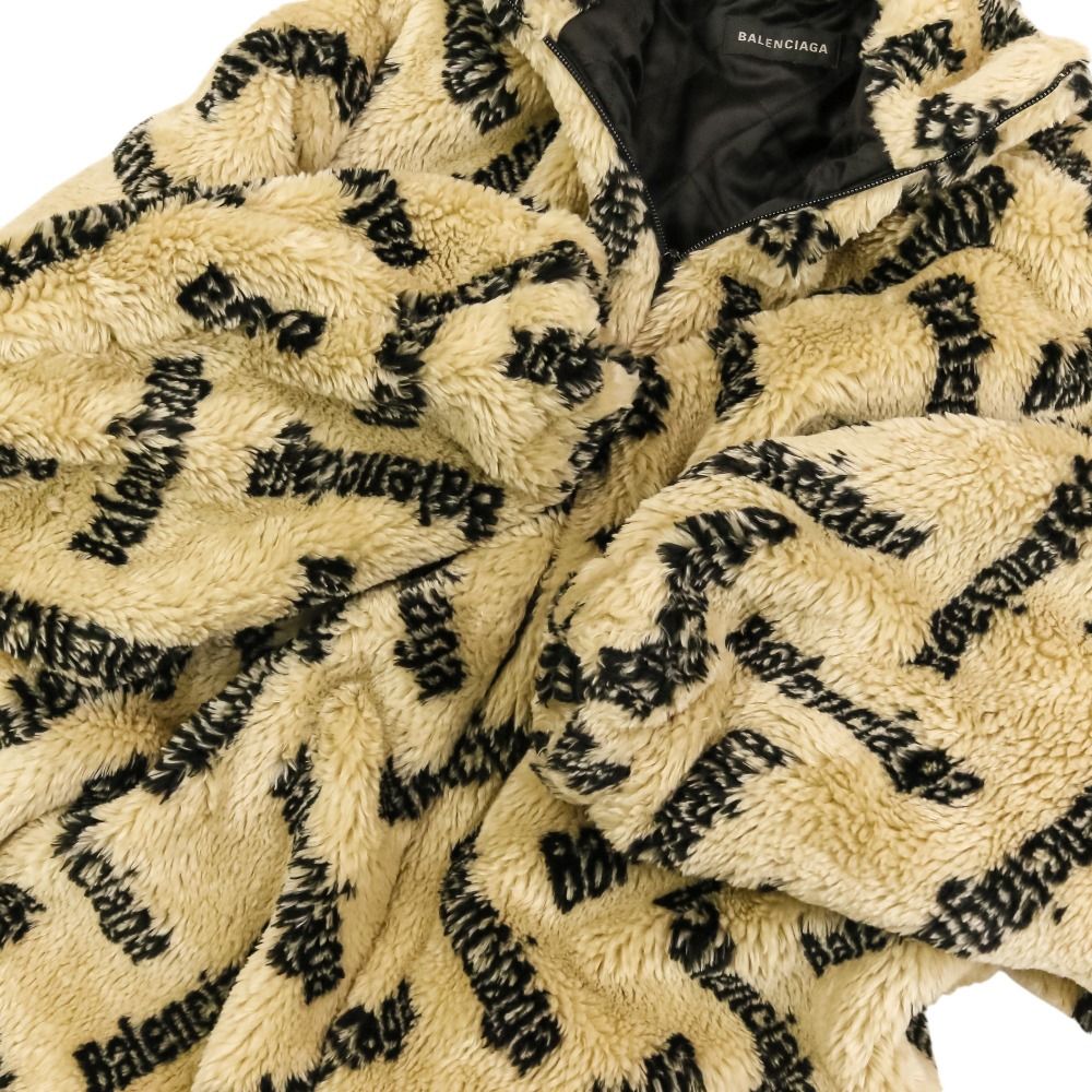 美品 BALENCIAGA バレンシアガ ロゴ総柄ジップアップボアフリース