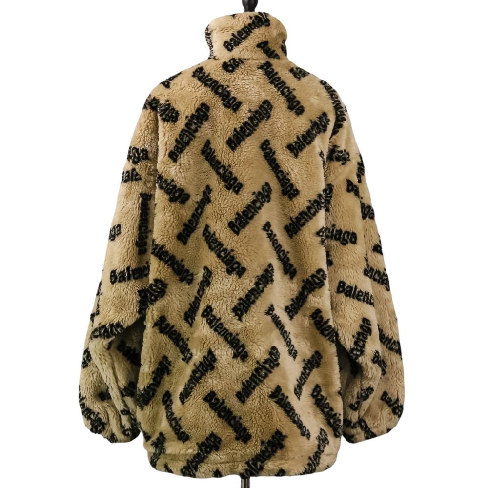 美品 BALENCIAGA バレンシアガ ロゴ総柄ジップアップボアフリース