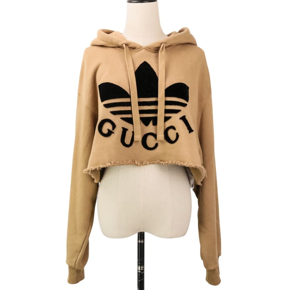 美品 GUCCI × adidas グッチ アディダス ロゴクロップドフーディ