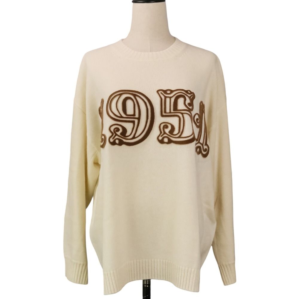 未使用 24SS Max Mara マックスマーラ FIDO ウールカシミヤ 長袖 ロゴ ニット セーター L アイボリー レディース 古着 中古 USED