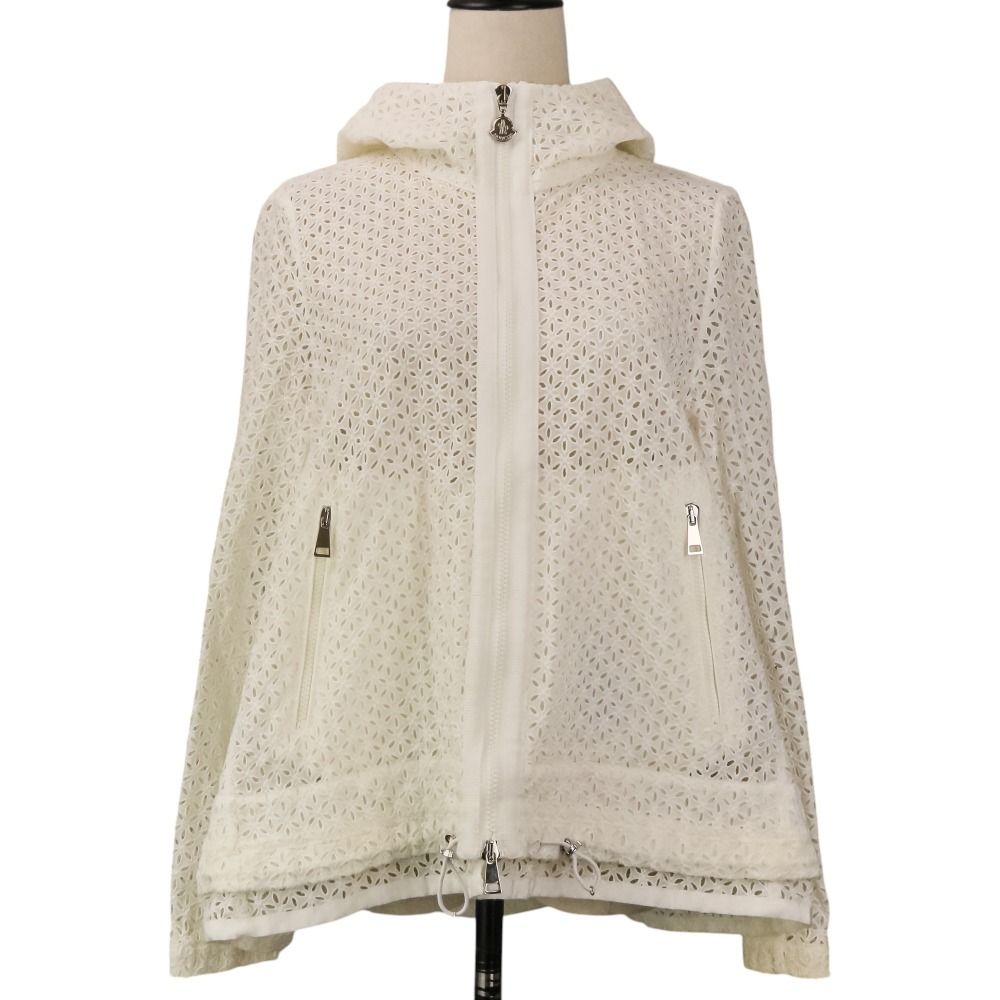良品 MONCLER モンクレール ROMBOU カットレース フーディ ジャケット ブルゾン 1 ホワイト レディース 古着 中古 USED