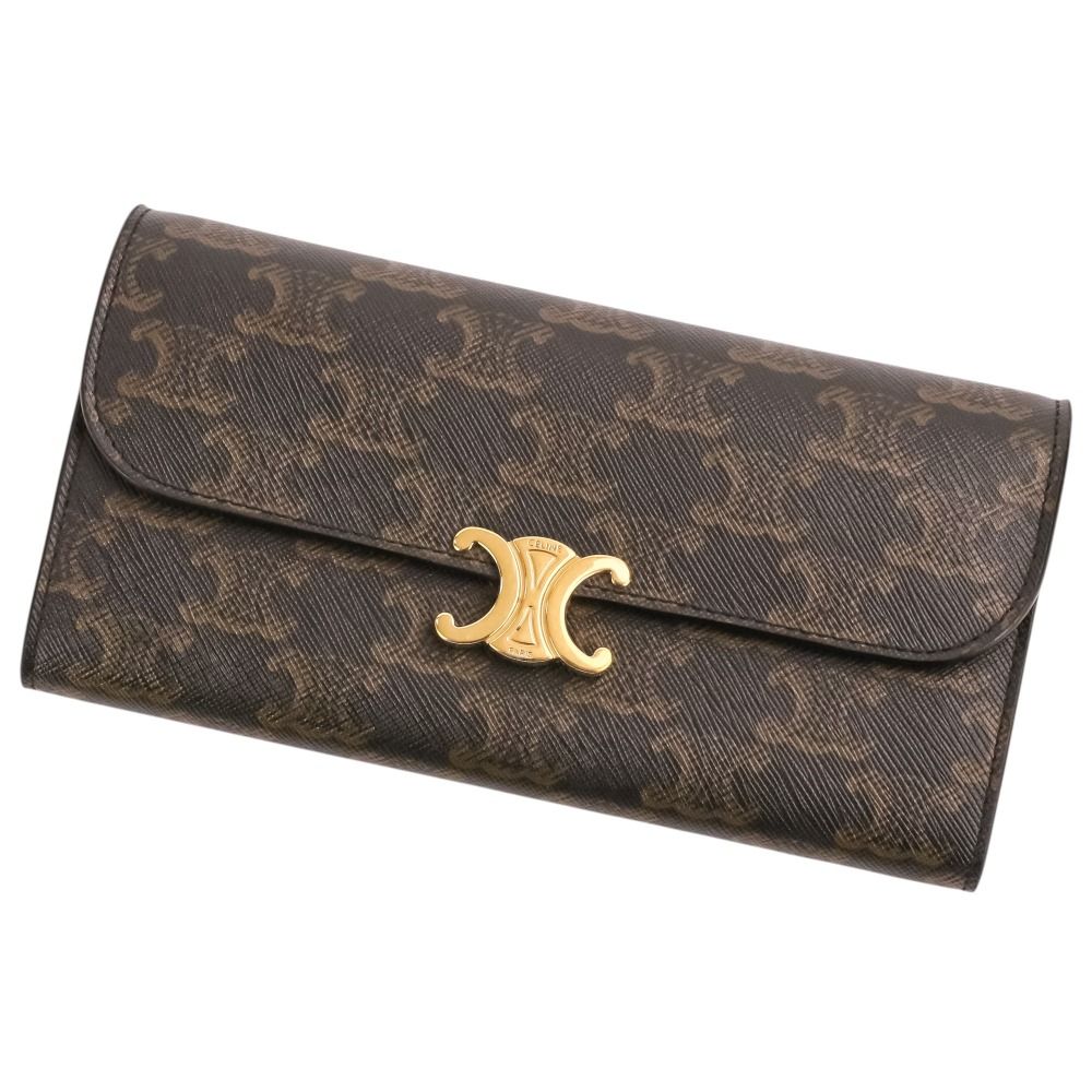 良品 CELINE セリーヌ PVC トリオンフ金具 ロングウォレット 長財布 ブラウン レディース 古着 中古 USED