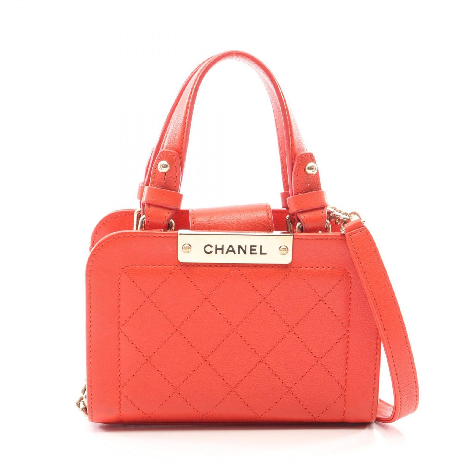 シャネル CHANEL ショルダーバッグ マトラッセ 2WAY レッド レザー マトラッセ ロゴプレート 2wayチェーンショルダー レディース Used A