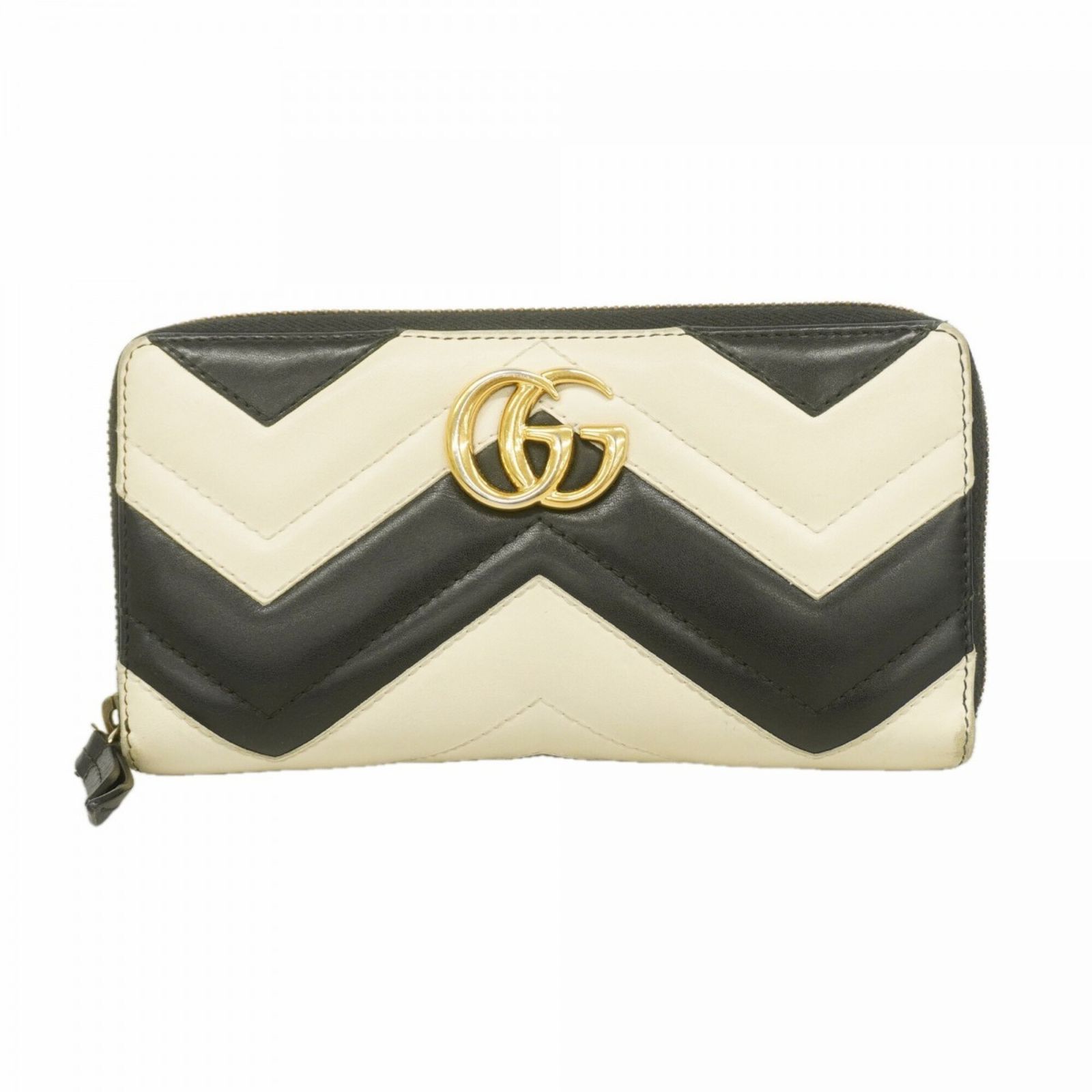 グッチ(Gucci) グッチ 長財布 GGマーモント 443123 レザー ホワイト ブラック レディース