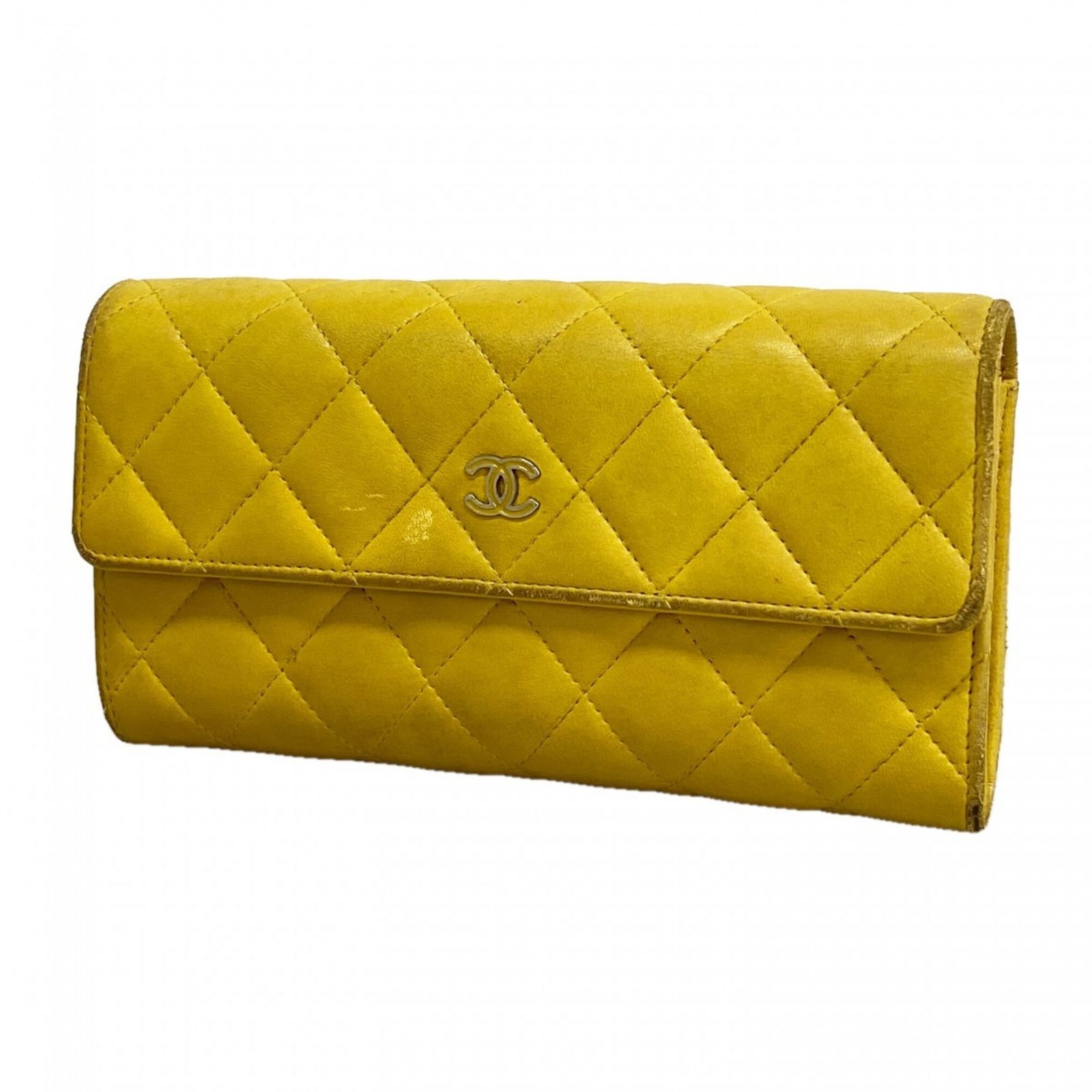 シャネル(Chanel) シャネル 長財布 マトラッセ ラムスキン イエロー レディース
