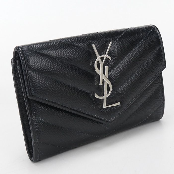 SAINT LAURENT サンローラン スモール エンベロープウォレット モノグラム 414404 二つ折り財布 カーフ【中古】 レディース