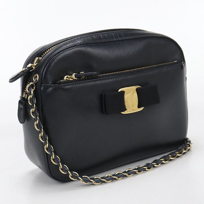 FERRAGAMO フェラガモ チェーン ヴァラリボン 21 F568 ショルダーバッグ カーフ【中古】 レディース 29,585円