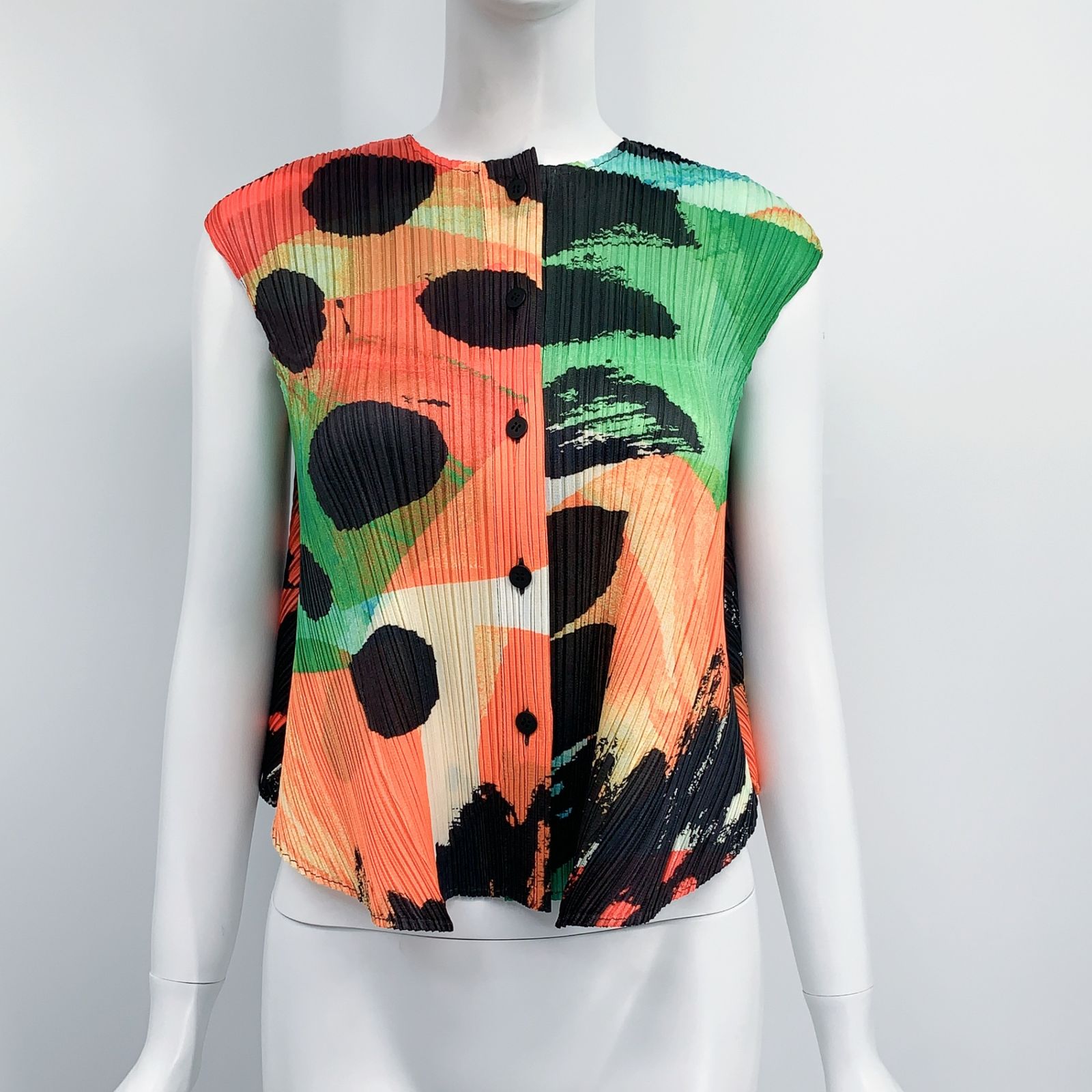 新品同様 レアシャツ PLEATS PLEASE プリーツプリーズ ISSEY MIYAKE イッセイミヤケ ベスト19SS LAUGHING ROPE ノースリーブ サイズ3 マルチカラー