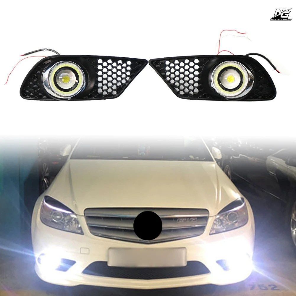 メルセデスベンツ Cクラス W204 C200 C230 C250 C300 C350 2008 2009 2010 用 フロントバンパーフォグランプグリル（ライト付き）1ペア