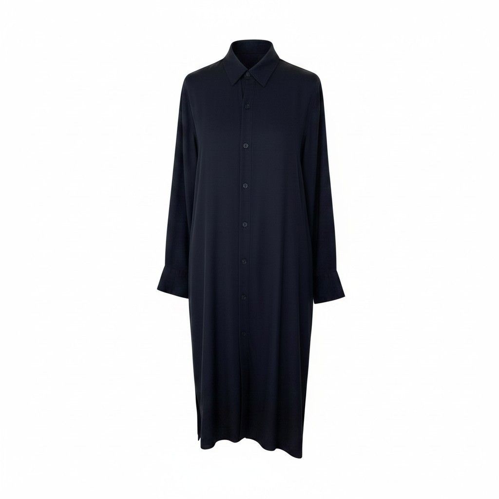 Af8 Yohji Yamamoto ヨウジヤマモト 23-24aw RAYON SATIN LONG SHIRT WITH SIDE SLITS ロングシャツワンピース FJ-B06-202 サイズ1 ブラック レーヨン100％ レディース 女性用u02t
