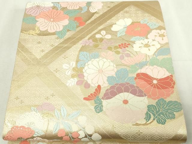 平和屋本店▼六通柄袋帯　慶長錦菱取丸花文　本金箔　正絹　逸品　DABG9637sf