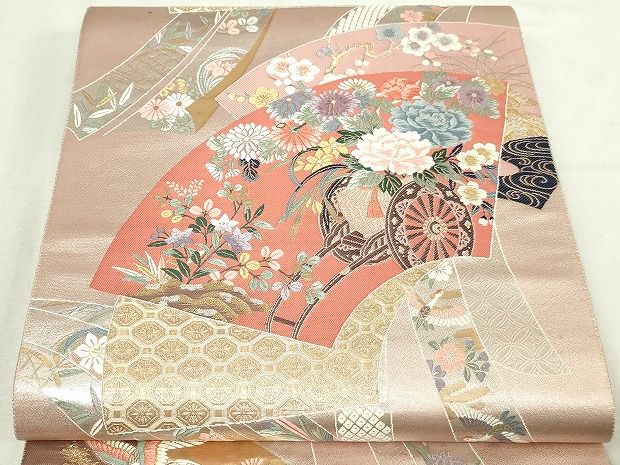 平和屋本店▼六通柄袋帯　唐織　扇面熨文　24ｋ純金箔錦　九百錦　正絹　逸品　DABG9655sf
