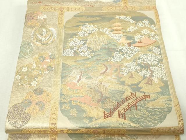 平和屋本店▼六通柄袋帯　蒔絵集紋　純金箔　手織二重箔　正絹　逸品　DABG9668sf