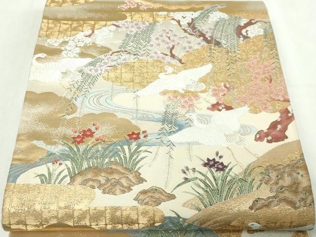 平和屋本店▼六通柄袋帯　色紙重ね桜文　本金箔　正絹　逸品　DABG9690sf 11,466円