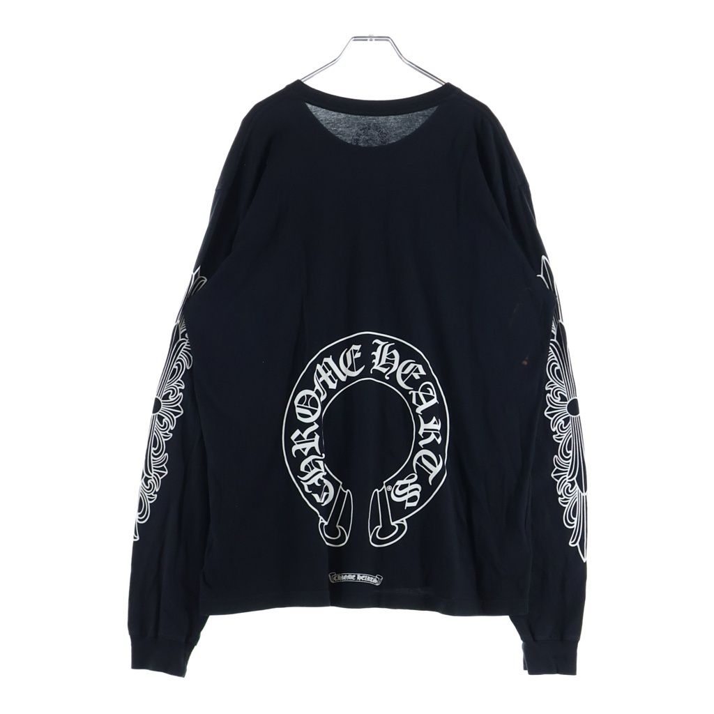 CHROME HEARTS (クロムハーツ) HORSESHOE L/S TEE バックホースシュー 袖フローラルクロス 長袖ポケットTシャツ カットソー ブラック