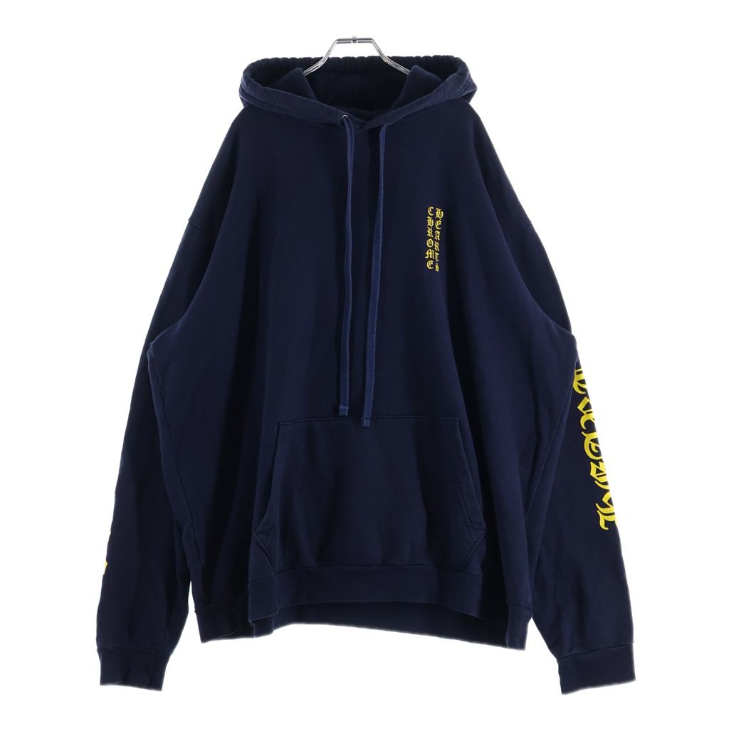 CHROME HEARTS (クロムハーツ) SWTSHRT HD PLVR アームロゴ プルオーバースウェットパーカー フーディー ネイビー/イエロー
