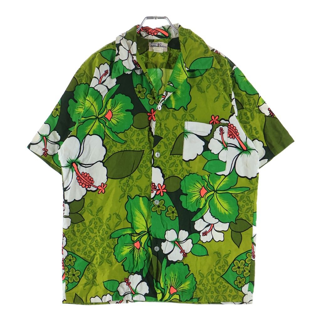 VINTAGE (ヴィンテージ) 70s Hukilau Fashions ハワイアンシャツ アロハシャツ 半袖シャツ コットン グリーン