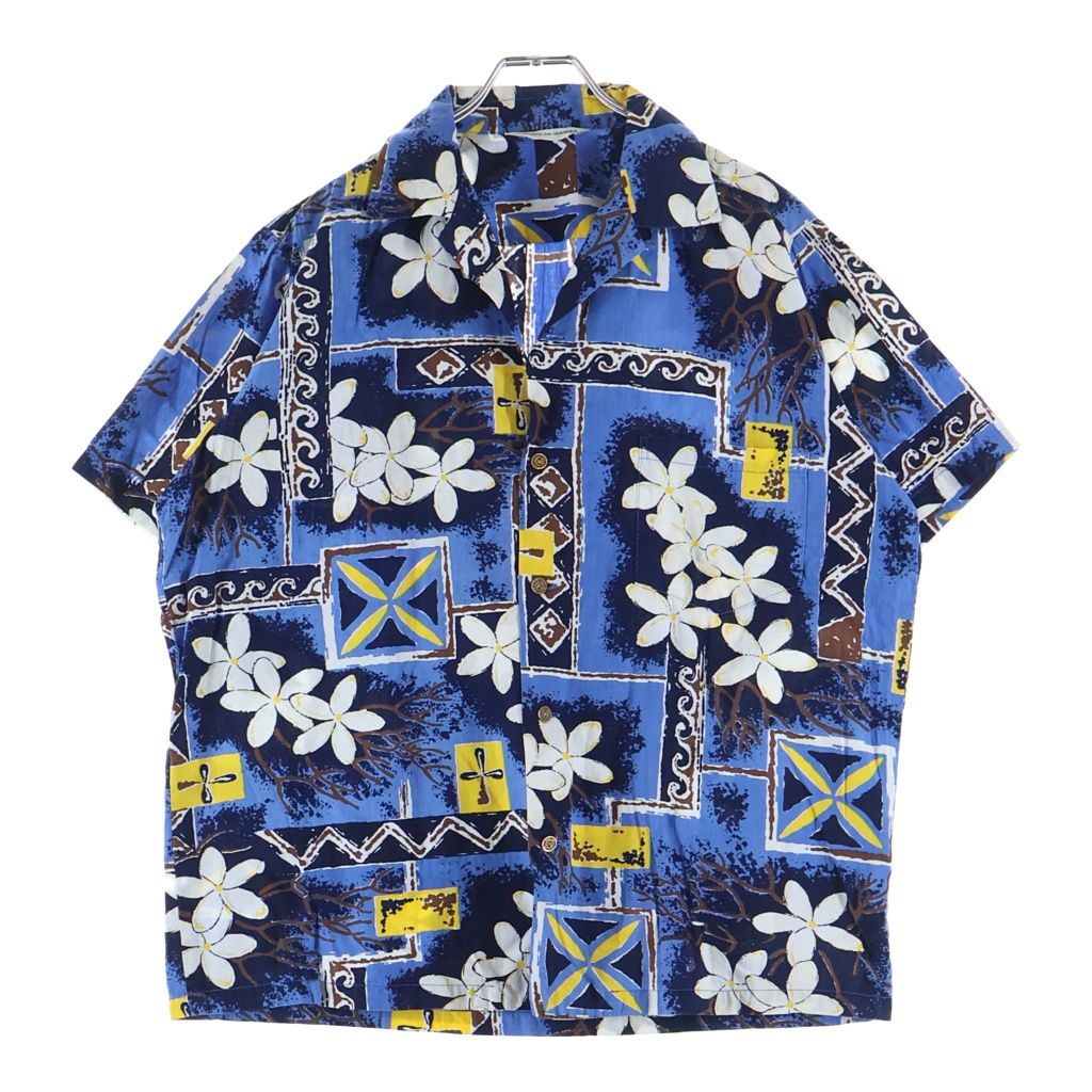 VINTAGE ヴィンテージ 60-70s Hawaiian Shirt ハワイアンシャツ アロハシャツ 半袖シャツ HAWAII製 銭ボタン 三角タグ ブルー VINTAGE (ヴィンテージ) 60-70s Hawaiian Shirt ハワイアンシャツ