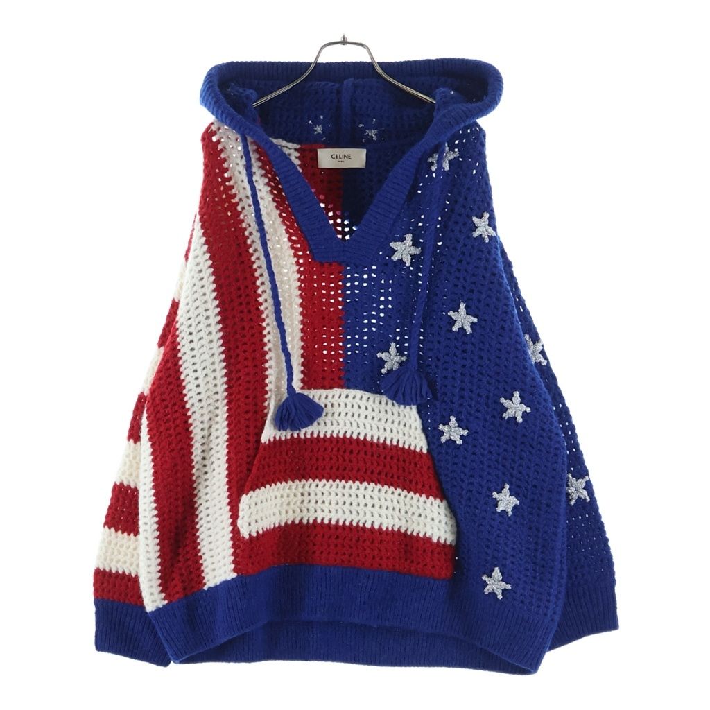 CELINE (セリーヌ) WOOL HOODIE ウール 星条旗 フーデット ニット セーター マルチ 2AF44973T