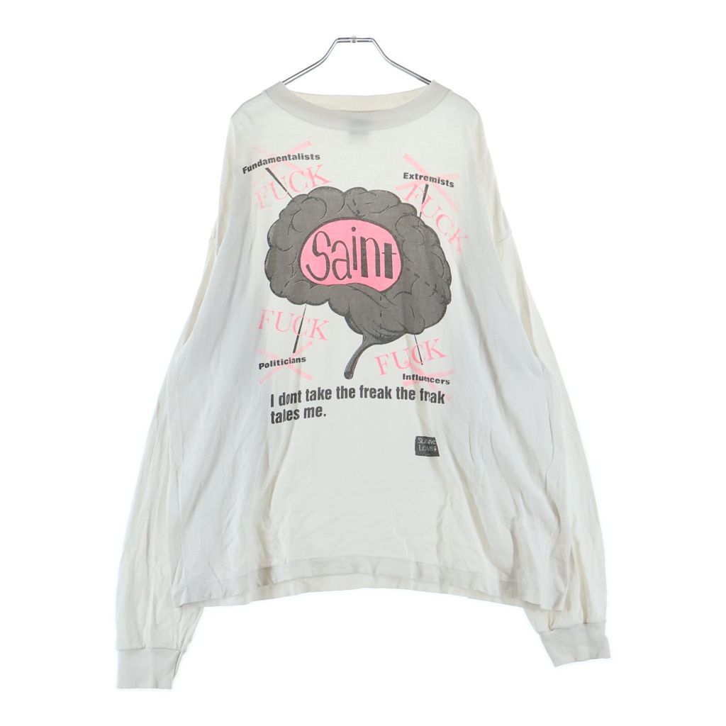 SAINT MICHAEL (セントマイケル) 25SS BRAIN ブレイン フロントプリント クルーネック長袖Tシャツ カットソー ホワイト SM-HR8-0000-036