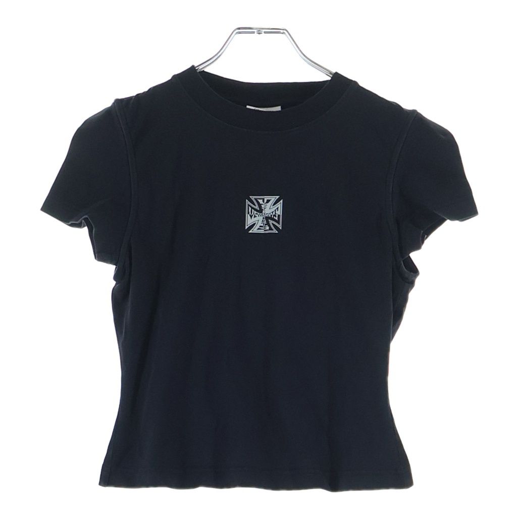 VETEMENTS (ヴェトモン) BIKER CROSS LOGO FRONT SLEEVE TEE バイカー クロスロゴ フロント スリーブ 半袖Tシャツ カットソー ブラック