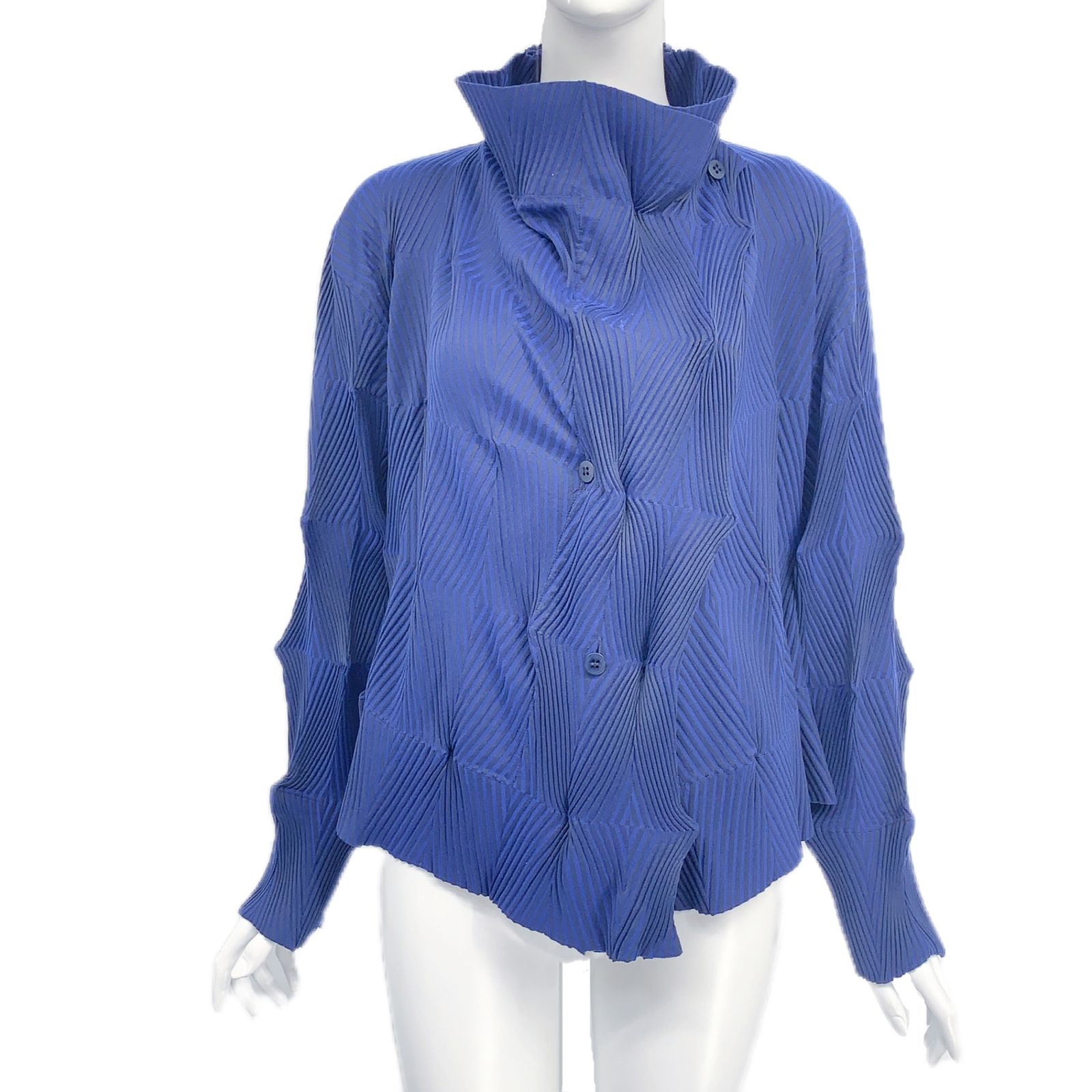 新品同様 レア物 ISSEY MIYAKE イッセイミヤケ ジャケット ウニ デザイン ブルー x ブラック サイズ2