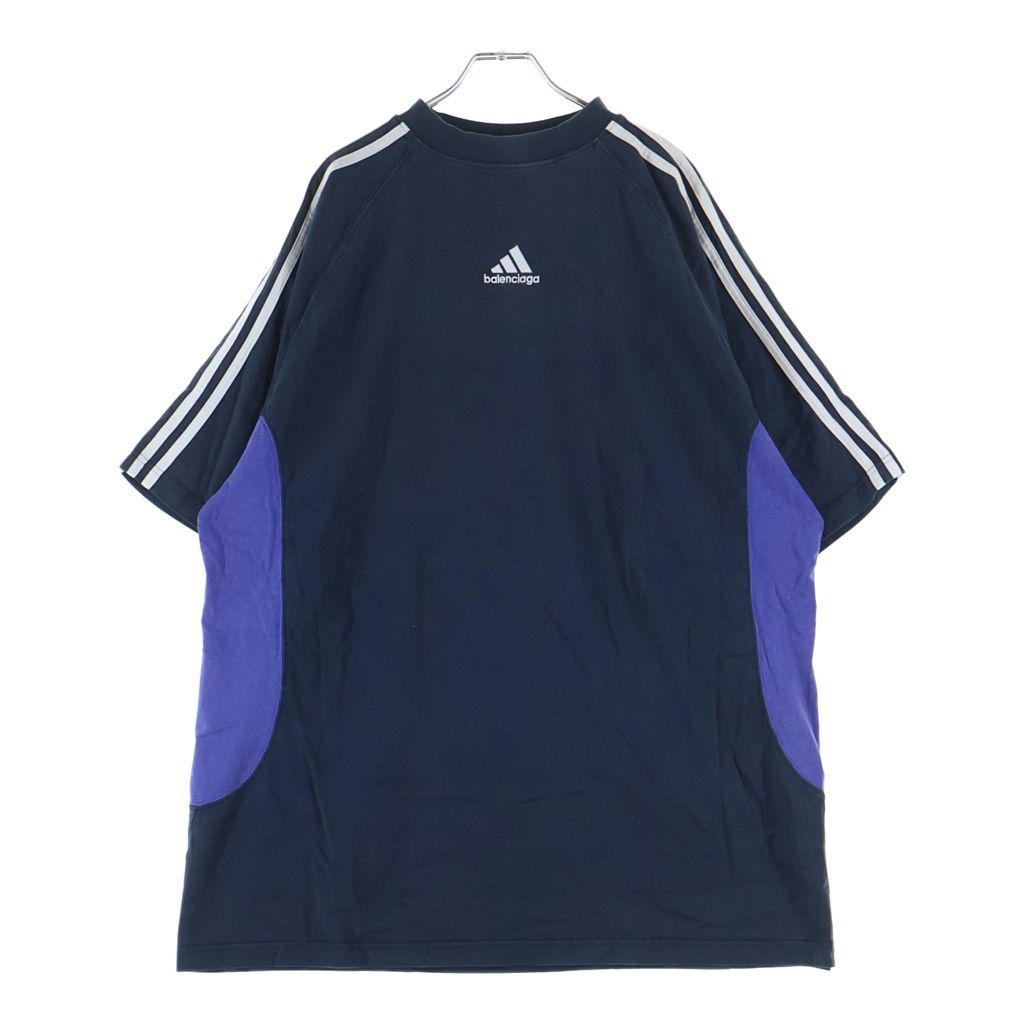 BALENCIAGA (バレンシアガ) ×adidas アディダス オーバーサイズ ロゴ刺繍 半袖Tシャツ ネイビー 724554 TNVA6