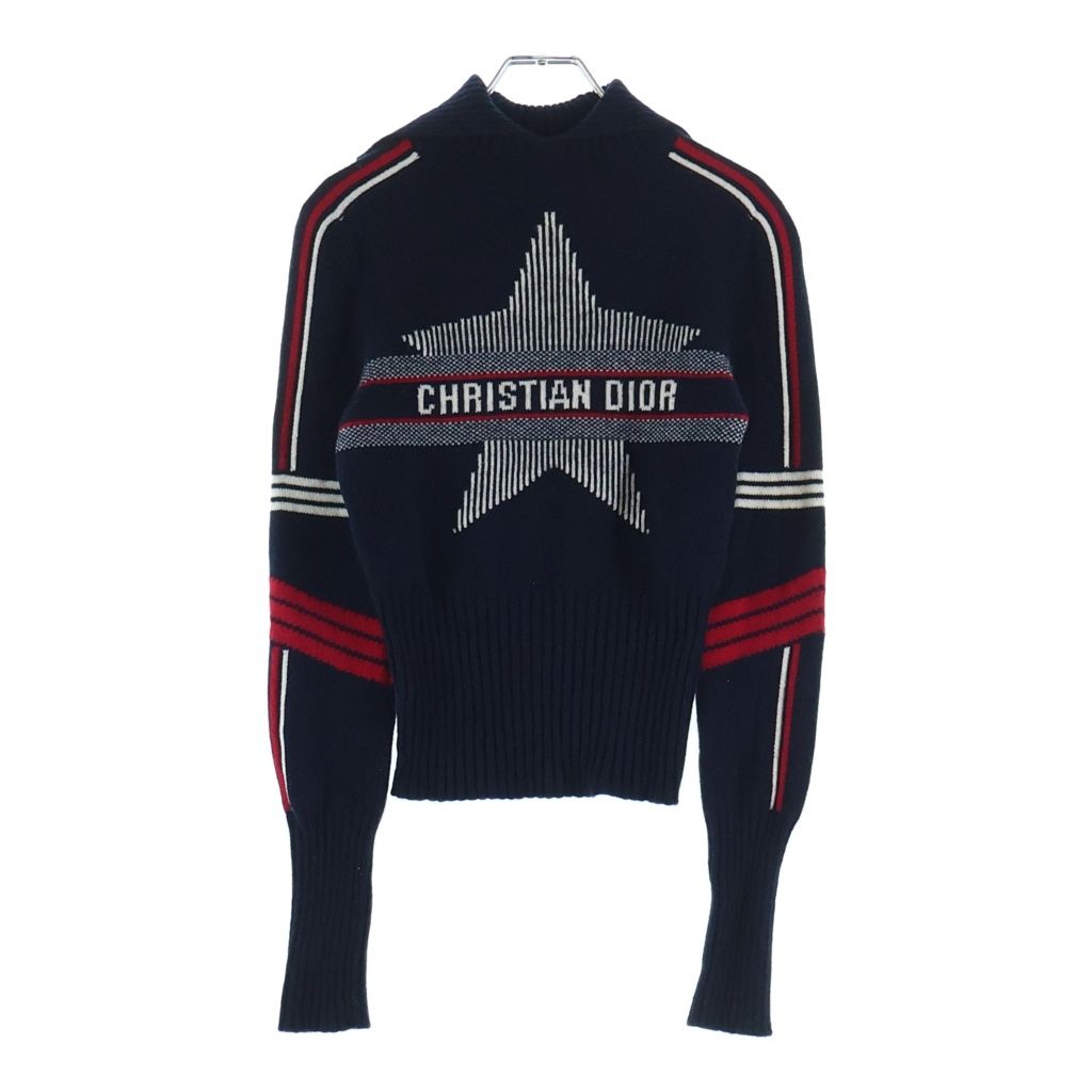 Christian Dior (クリスチャンディオール) スターロゴ ジャガード カシミヤ混 ウールニット セーター ネイビー 144S77AM134
