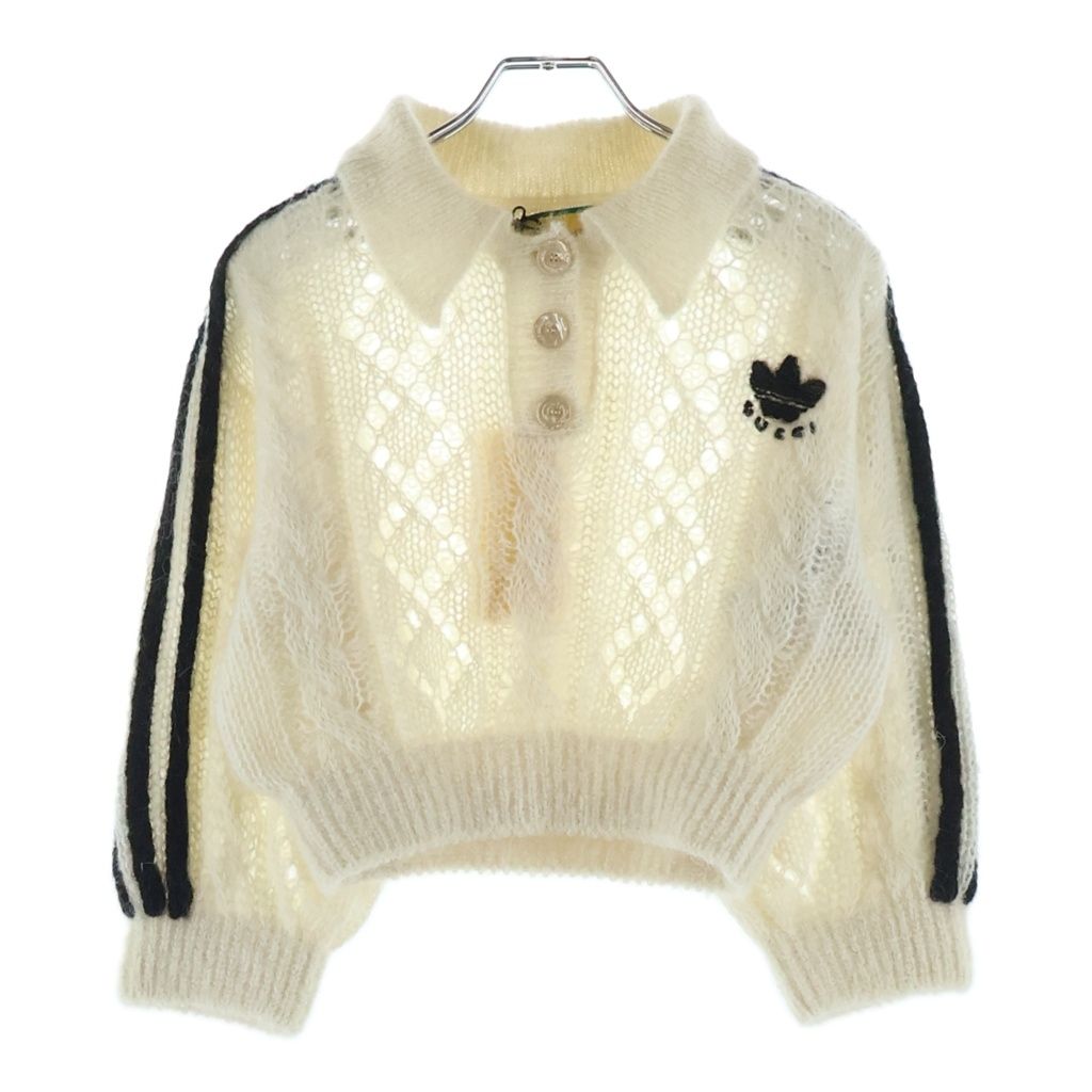GUCCI (グッチ) ×adidas Embroidered Logo Knit アディダス モヘアニットセーター ホワイト レディース 717297 XKCMO