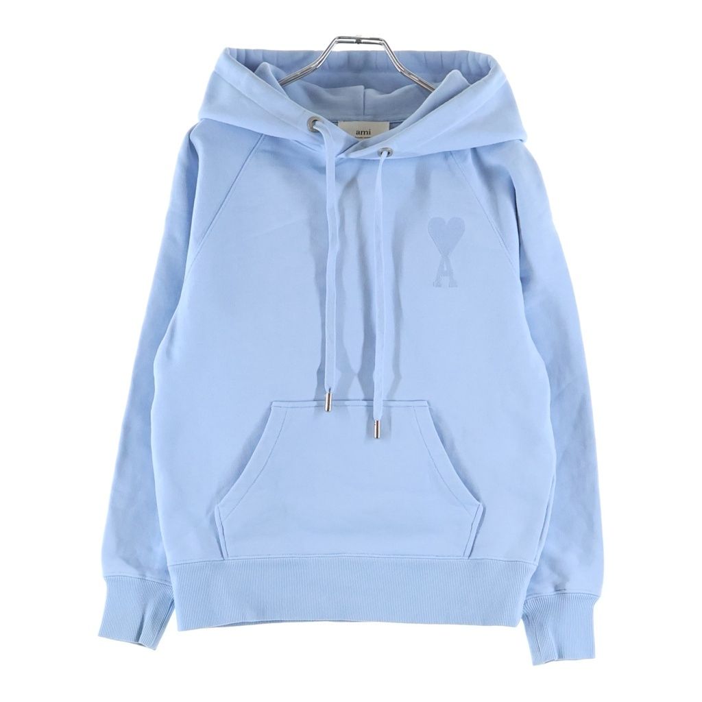 AMI Alexandre Mattiussi (アミアレクサンドルマテュッシ) Hoodie ハートロゴ刺繍 プルオーバースウェットパーカー フーディー ブルー E22USW202.747