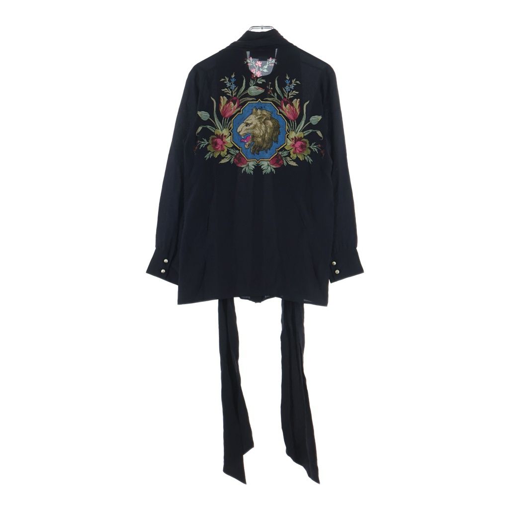 GUCCI (グッチ) Silk Shirt パールボタン シルク長袖シャツ ブラウス ブラック レディース 467085 ZJP13
