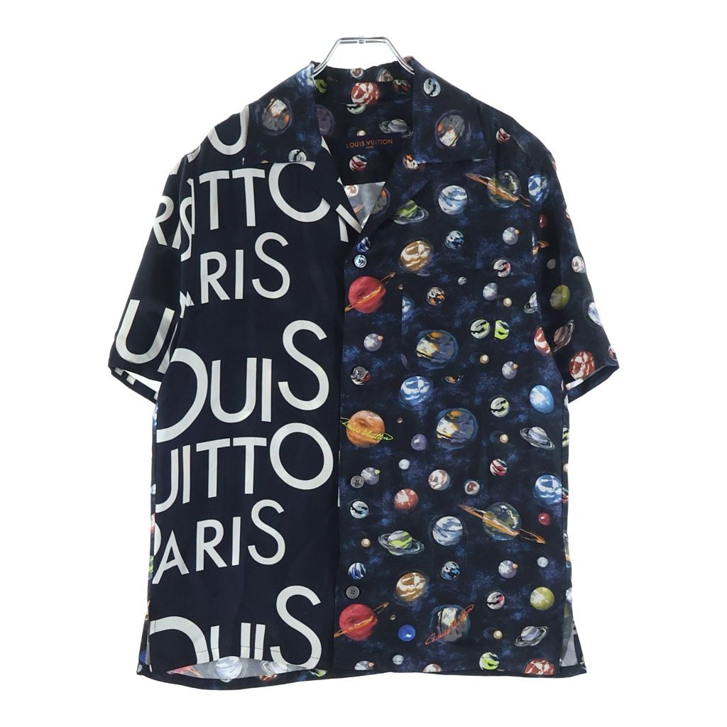 LOUIS VUITTON (ルイヴィトン) 19SS ロゴ ギャラクシー シルク オープンカラー 半袖シャツ ブラック RM191MJHQHGS10W