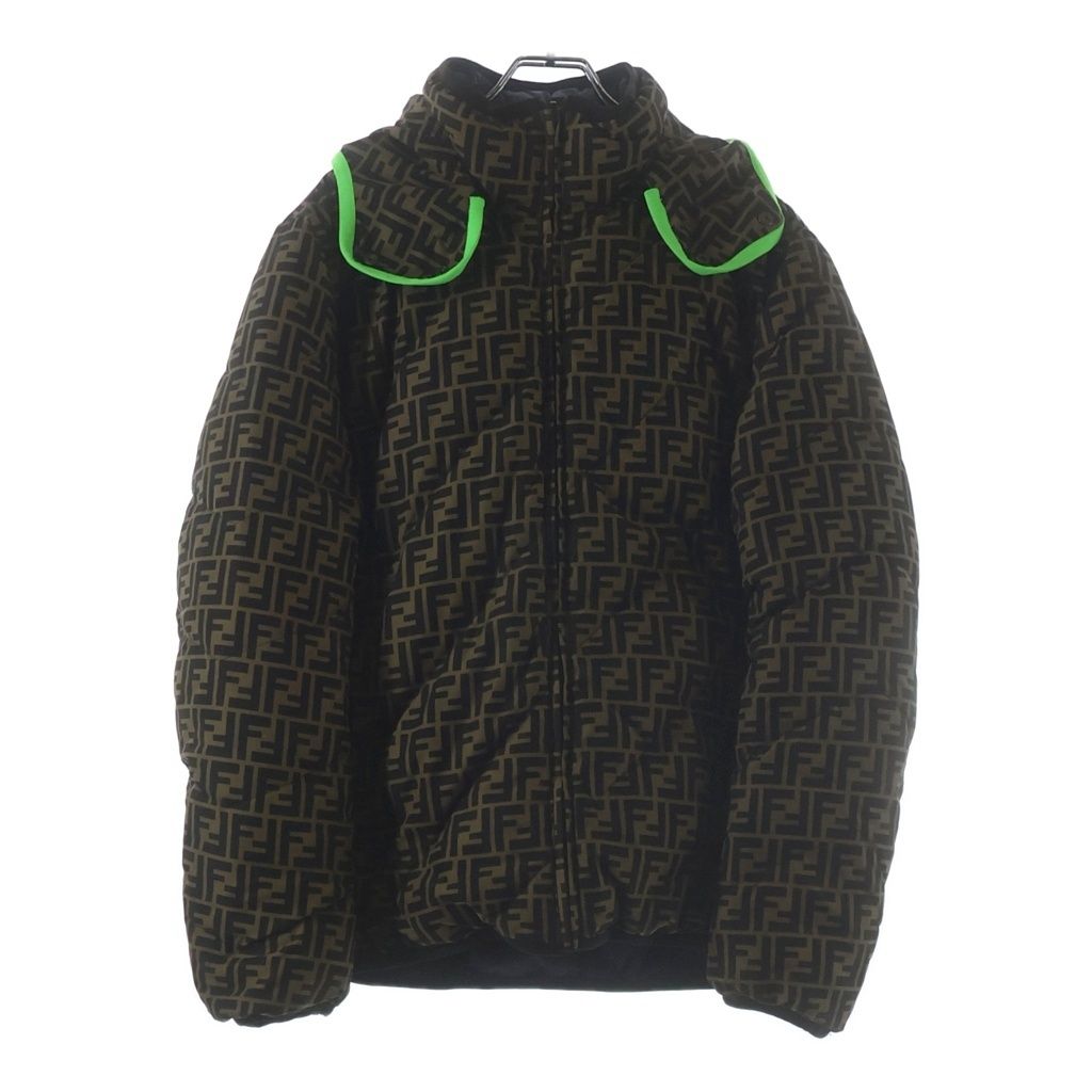FENDI (フェンディ) ズッカ柄 フーデット ジップアップ ダウンジャケット ブラウン FAA634A8J6