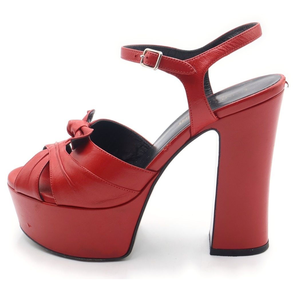 SAINT LAURENT PARIS (サンローランパリ) Bianca Leather Bow ビアンカ リボン レザー ヒールパンプス レッド