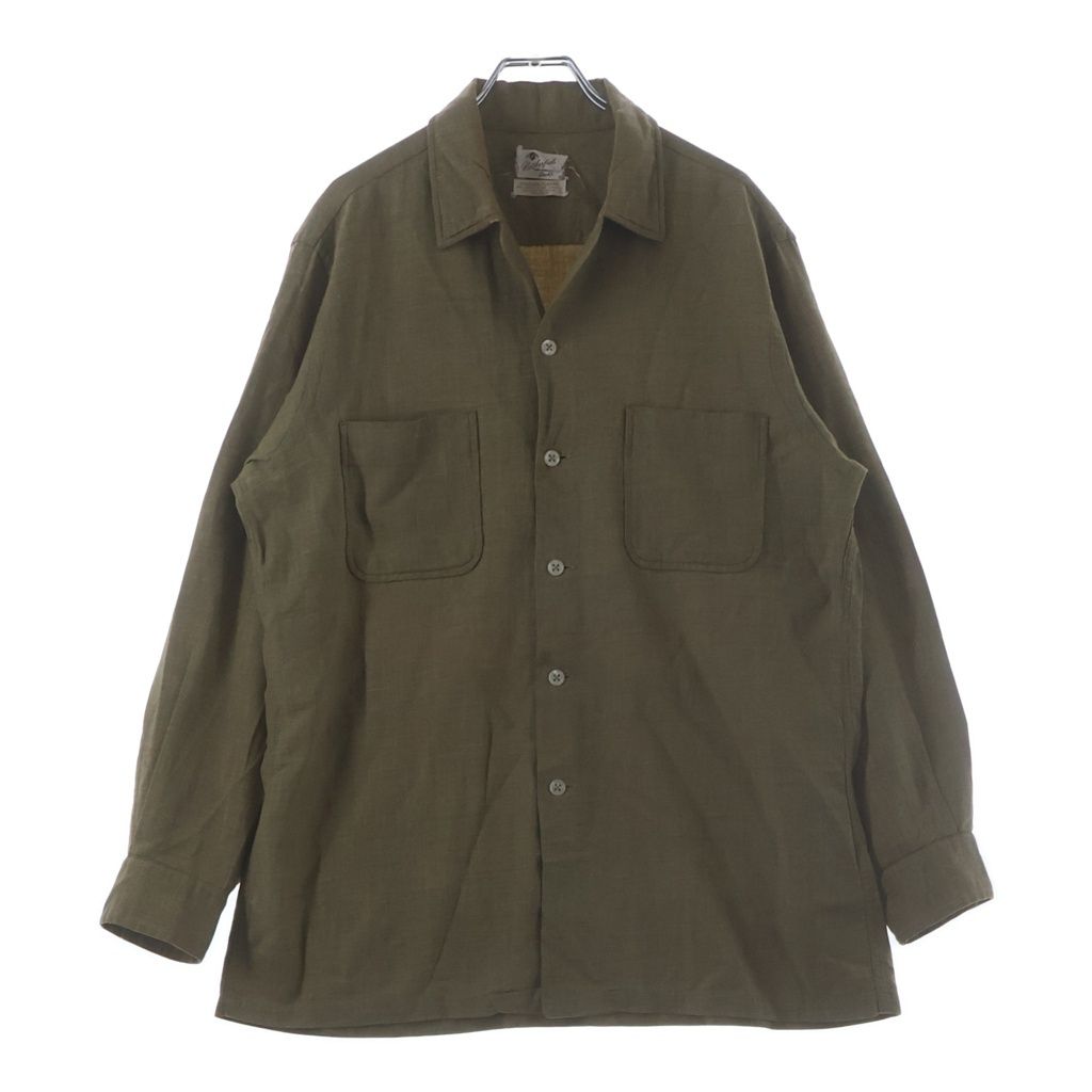 VINTAGE (ヴィンテージ) 50-60S VINTAGE NETHERFIELD L/S COTTON WOOL OPEN COLAR SHIRT ヴィンテージ インディアンコットン ウール混 長袖オープンカラー 開襟シャツ カーキ