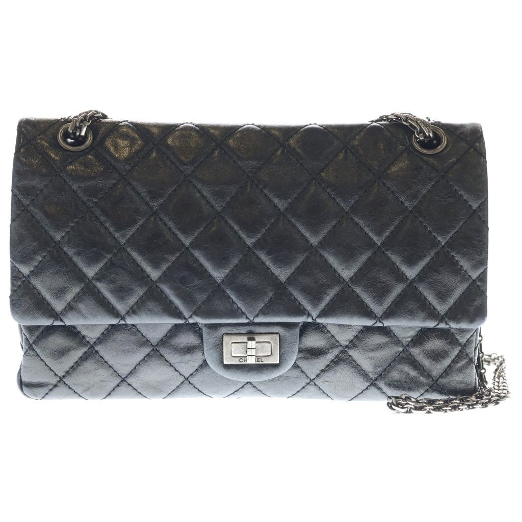 CHANEL (シャネル) マトラッセ 2.55 マドモアゼル チェーンショルダーバッグ ハンドバッグ ブラック カーフスキン シルバー金具