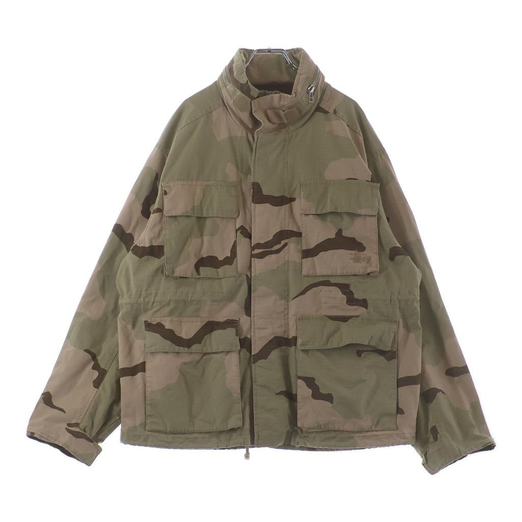 STUSSY (ステューシー) M65 JACKET SAND CAMO ロゴ刺繍 ジップアップ ナイロン ミリタリージャケット カーキ