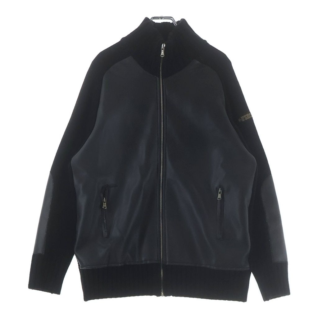 DOLCE & GABBANA (ドルチェアンドガッバーナ) 袖ロゴパッチ フロントドッキング ウール ドライバーズニット ブラック/グレー