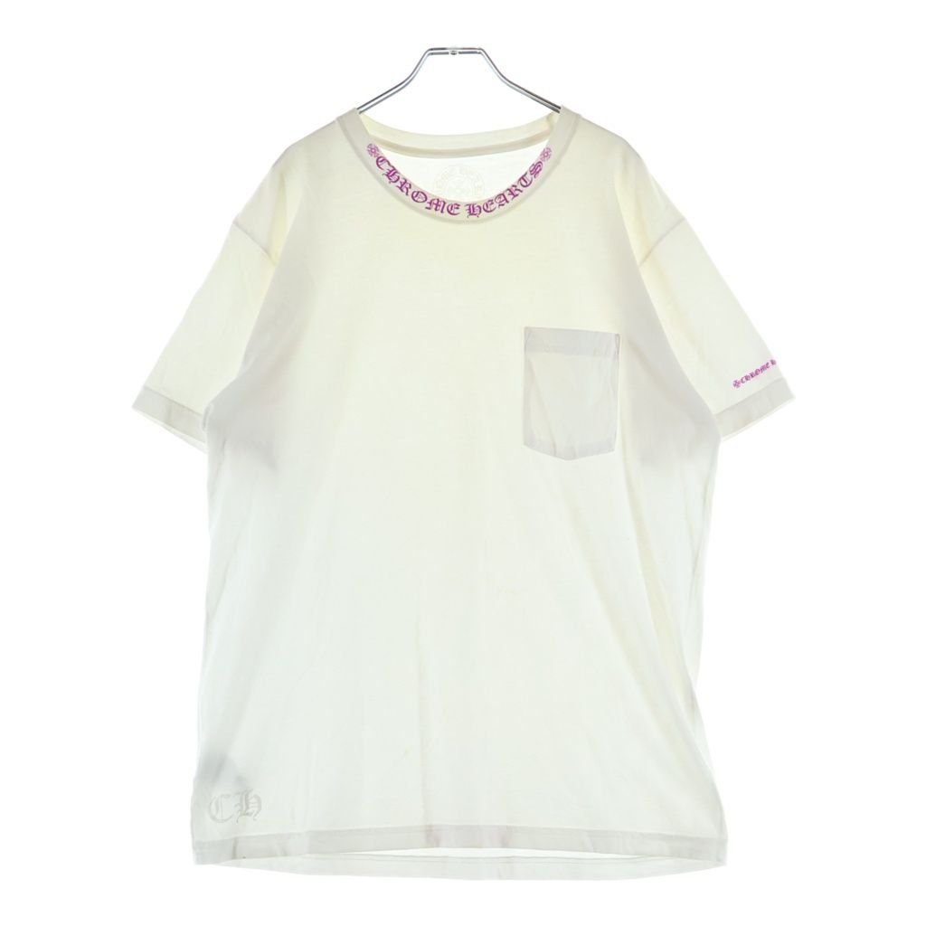 CHROME HEARTS (クロムハーツ) Neck Logo ネックロゴ クルーネック半袖Tシャツカットソー ホワイト