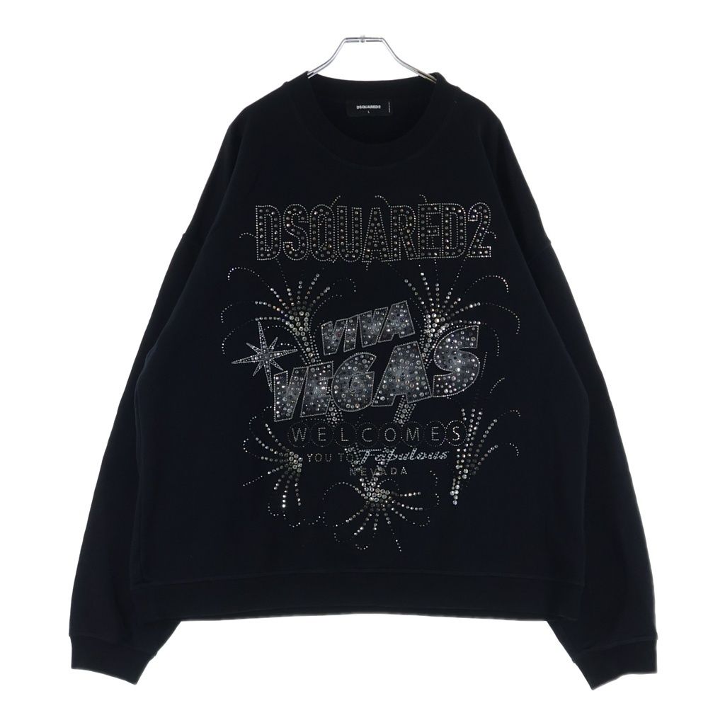 DSQUARED2 (ディースクエアード) ラインストーン装飾 クルーネックスウェット トレーナー ブラック