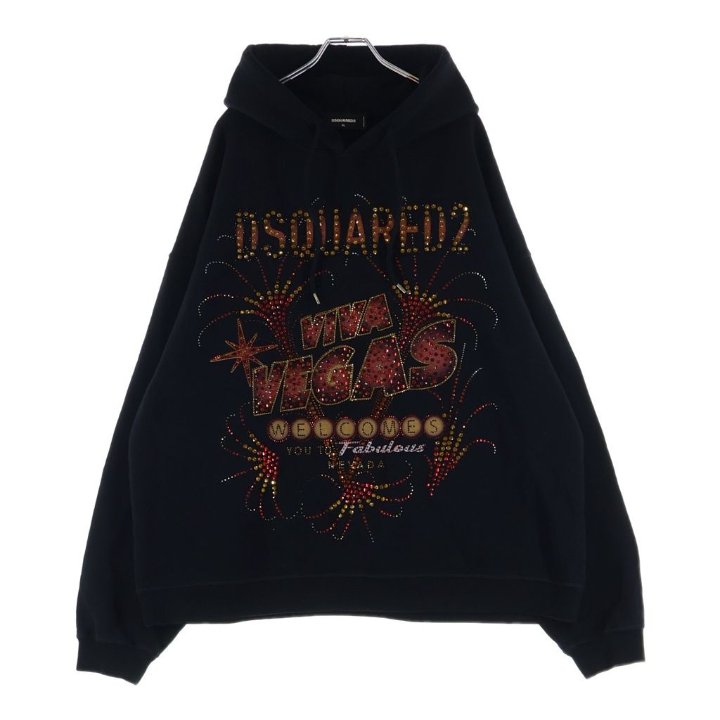 DSQUARED2 (ディースクエアード) ラインストーン装飾 プルオーバーパーカー フーディー ブラック
