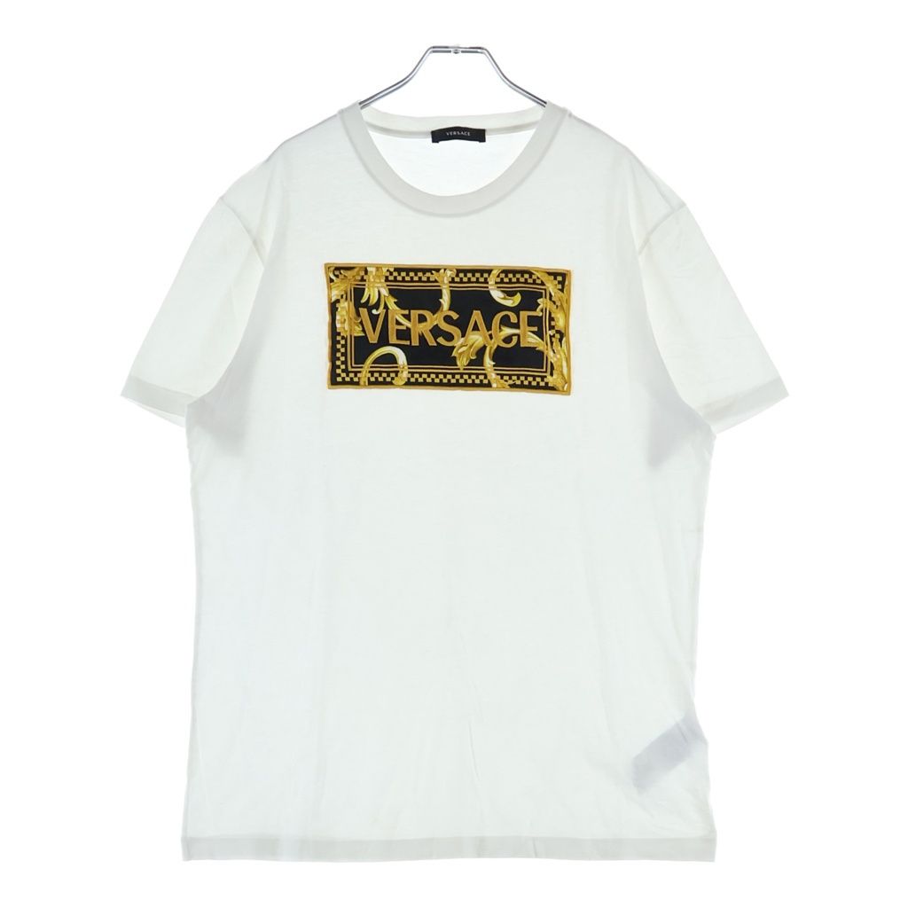 VERSACE (ヴェルサーチ) フロントロゴ刺繍半袖Tシャツ カットソー ホワイト