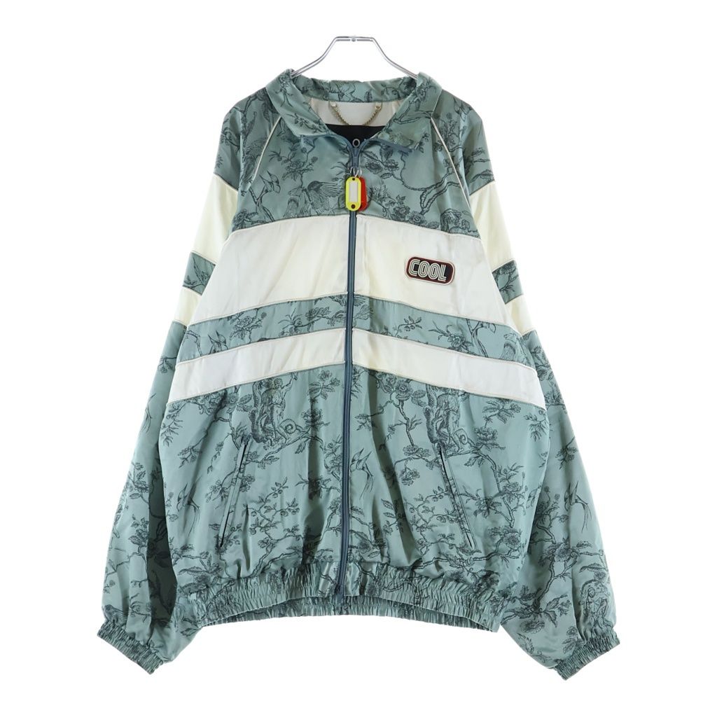 COOL T.M (クールティーエム) ラバーロゴワッペン付き シルク ジップアップジャケット ホワイト/グリーン 1PT2009A21102