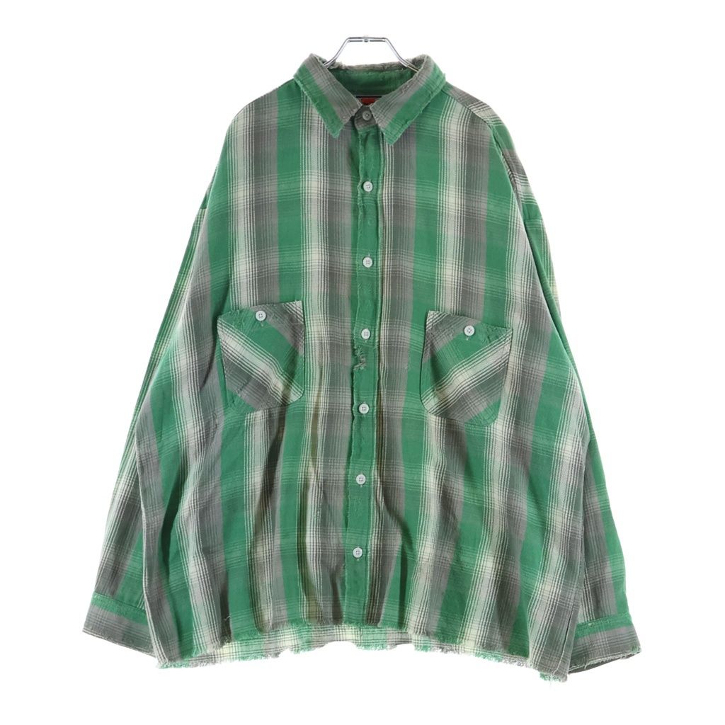 SAINT MICHAEL (セントマイケル) SHERMER ACADEMY CHECK FRANNEL SHIRT チェックフランネルシャツ ダメージ加工 SM-S23-0000-088 グリーン