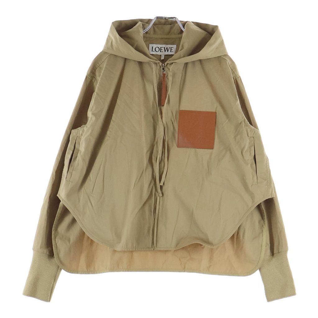 LOEWE (ロエベ) アナグラム レザーロゴパッチ シルク混 フーデッドジャケット レディース ベージュ S359Y02XA7
