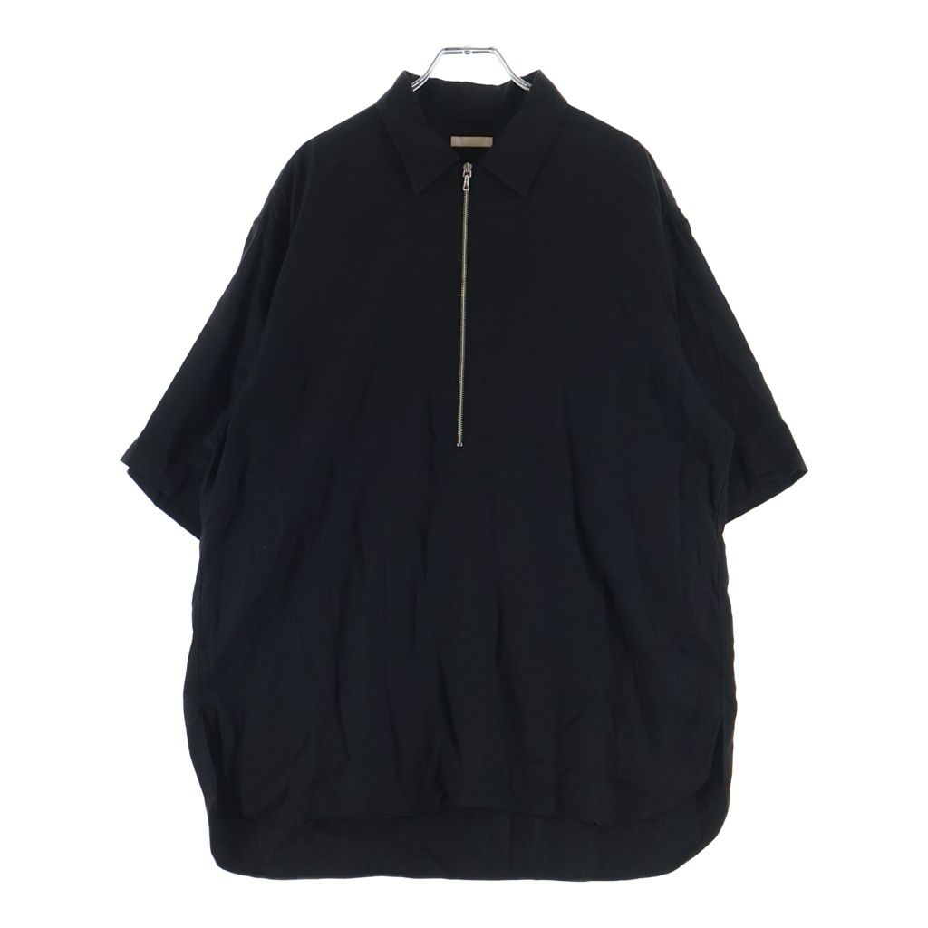 ULTERIOR (アルテリア) RAYON LINEN TWILL HALF-ZIP SHIRT レーヨンリネン ツイルハーフジップ半袖シャツ ブラック ULSH58-KA197
