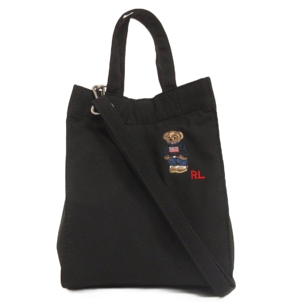 ポロ ラルフローレン POLO RALPH LAUREN ショルダーバッグ ハンド 2WAY ポロベア 刺繍 黒 ブラック ☆AA★