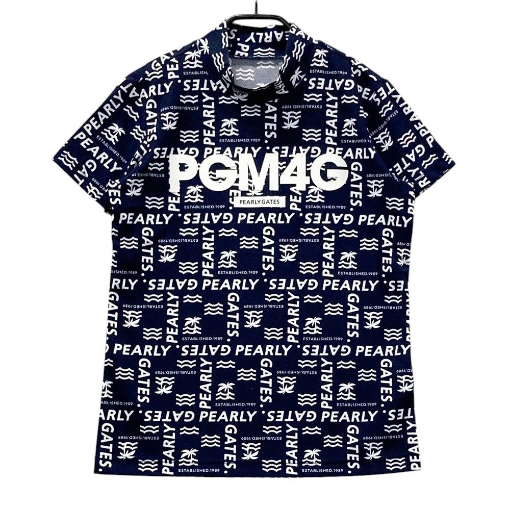 サイズ：1 PEARLY GATES パーリーゲイツ モックネック 半袖Tシャツ ロゴ 総柄 ネイビー系 [240101682257] ゴルフウェア レディース ストスト